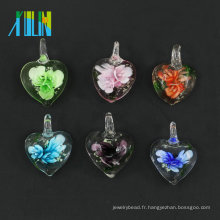 MC0105 Lampwork à la main en verre lumineux pendentifs avec fleur à l&#39;intérieur mélanger couleurs 12 pcs / boîte